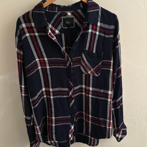 Rails womens plaid flannel button down long sleeve pockets navy red white medium
